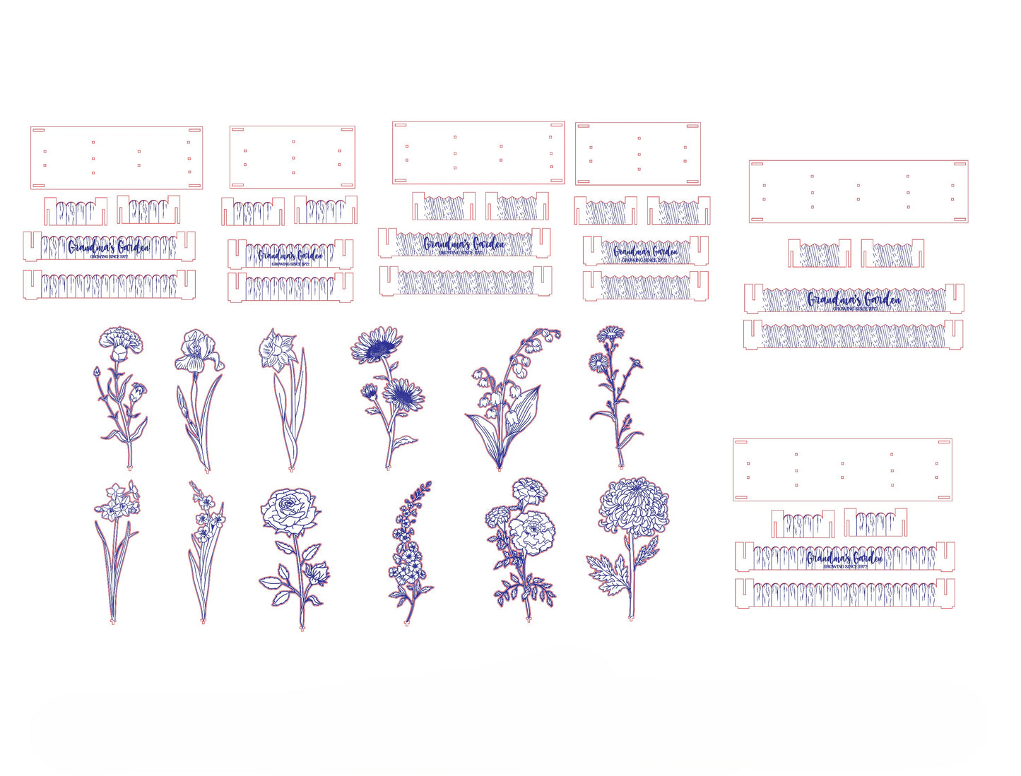 Birth Flower Garden Box SVG Bundle Floral Fence for xTool and LightBurn