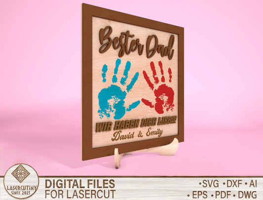 Personalized Handprint Papa Sign SVG Laser Cut File for Glowforge and LightBurn