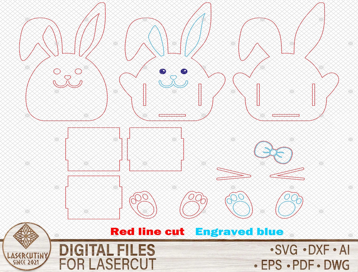 Easter Bunny Bow Egg Holder SVG Cute Bunny for LightBurn and xTool
