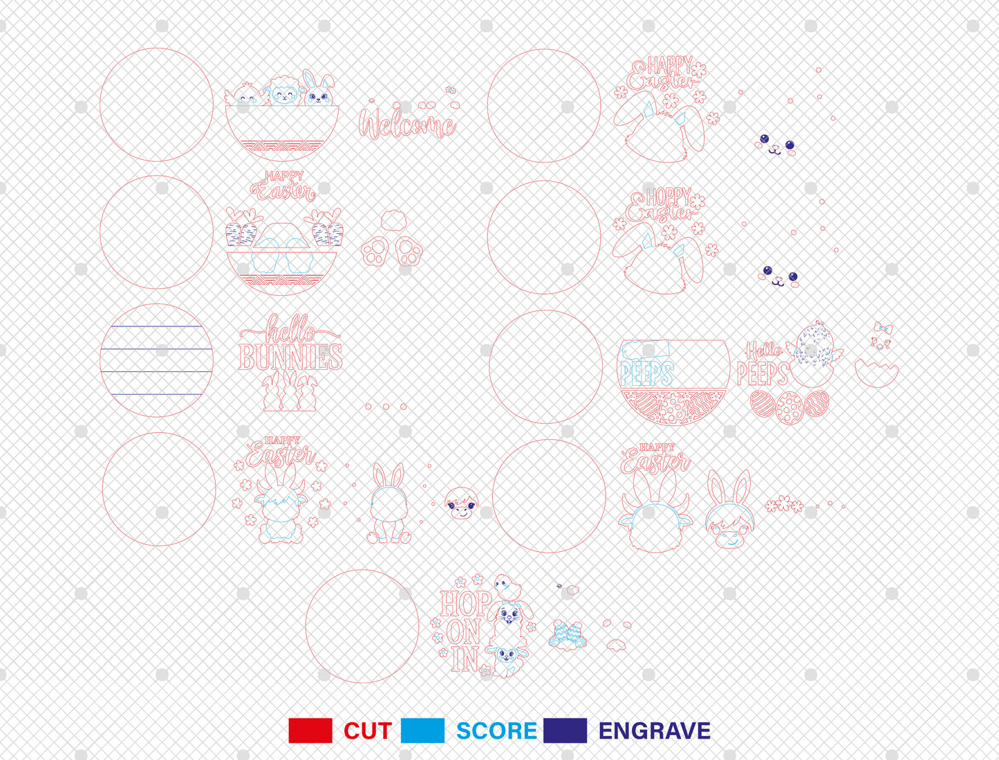 Easter Round Door Sign SVG Bundle Laser Cut File | 9 Cute Easter Designs | Spring Wooden Decor | Glowforge, xTool, LightBurn, etc.