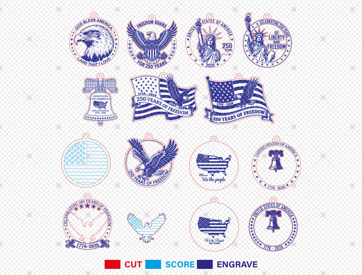 USA 250th Anniversary Ornament SVG Bundle for Glowforge