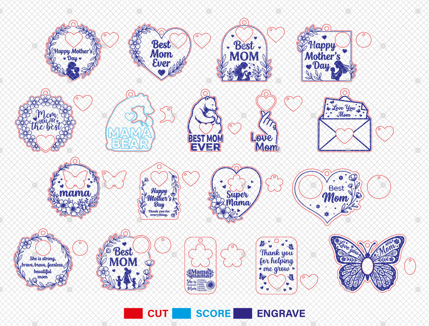 Mother's Day Keychain Gift SVG Bundle Laser Cut File for Glowforge and xTool