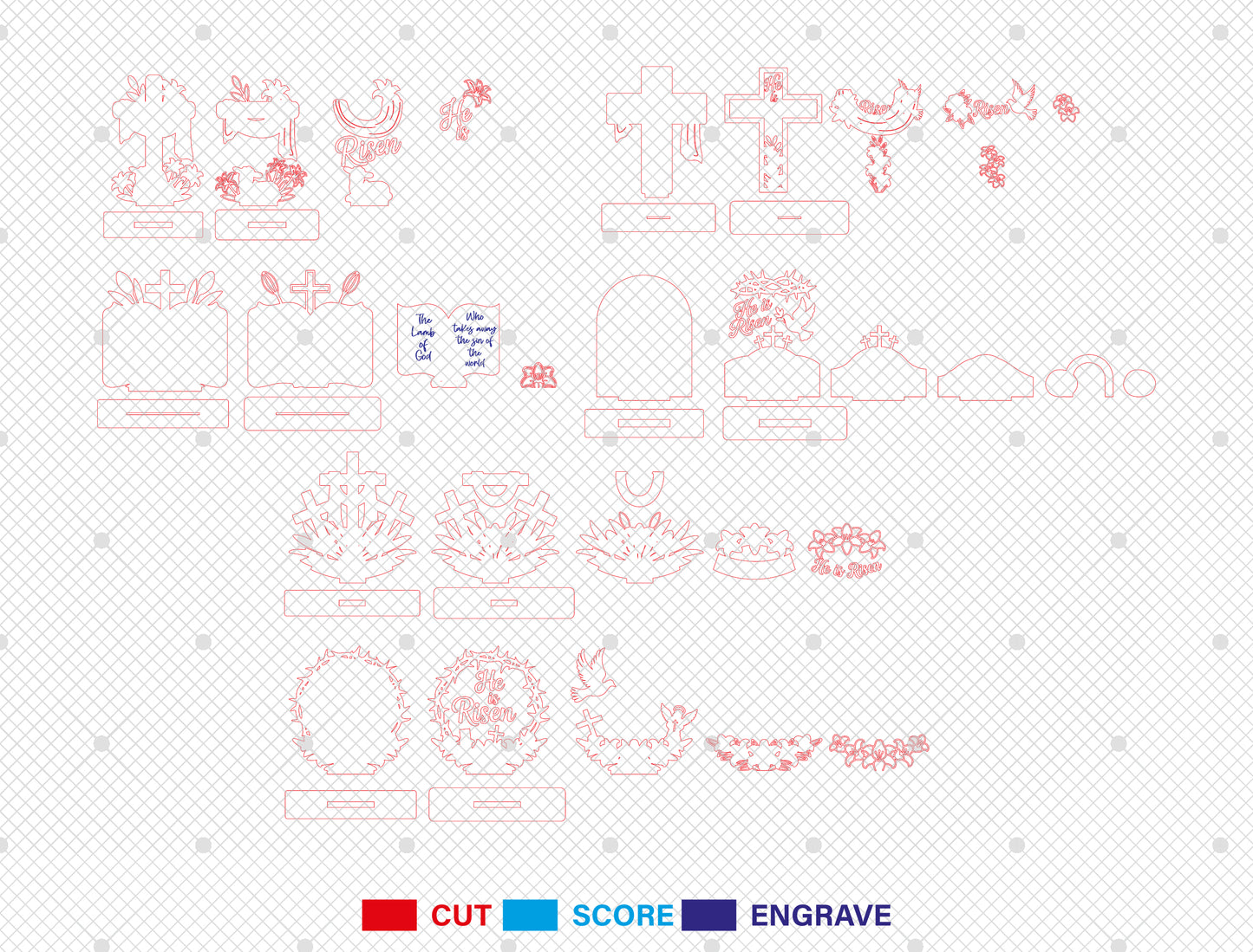 He Is Risen Easter Tabletop Bundle SVG Cross Tomb for Glowforge and xTool