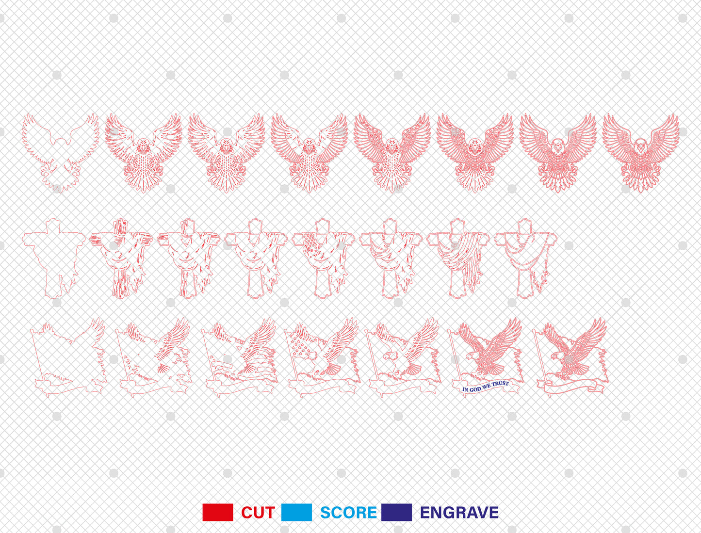 Patriotic Eagle and Cross Multilayer SVG Laser Cut File for Glowforge