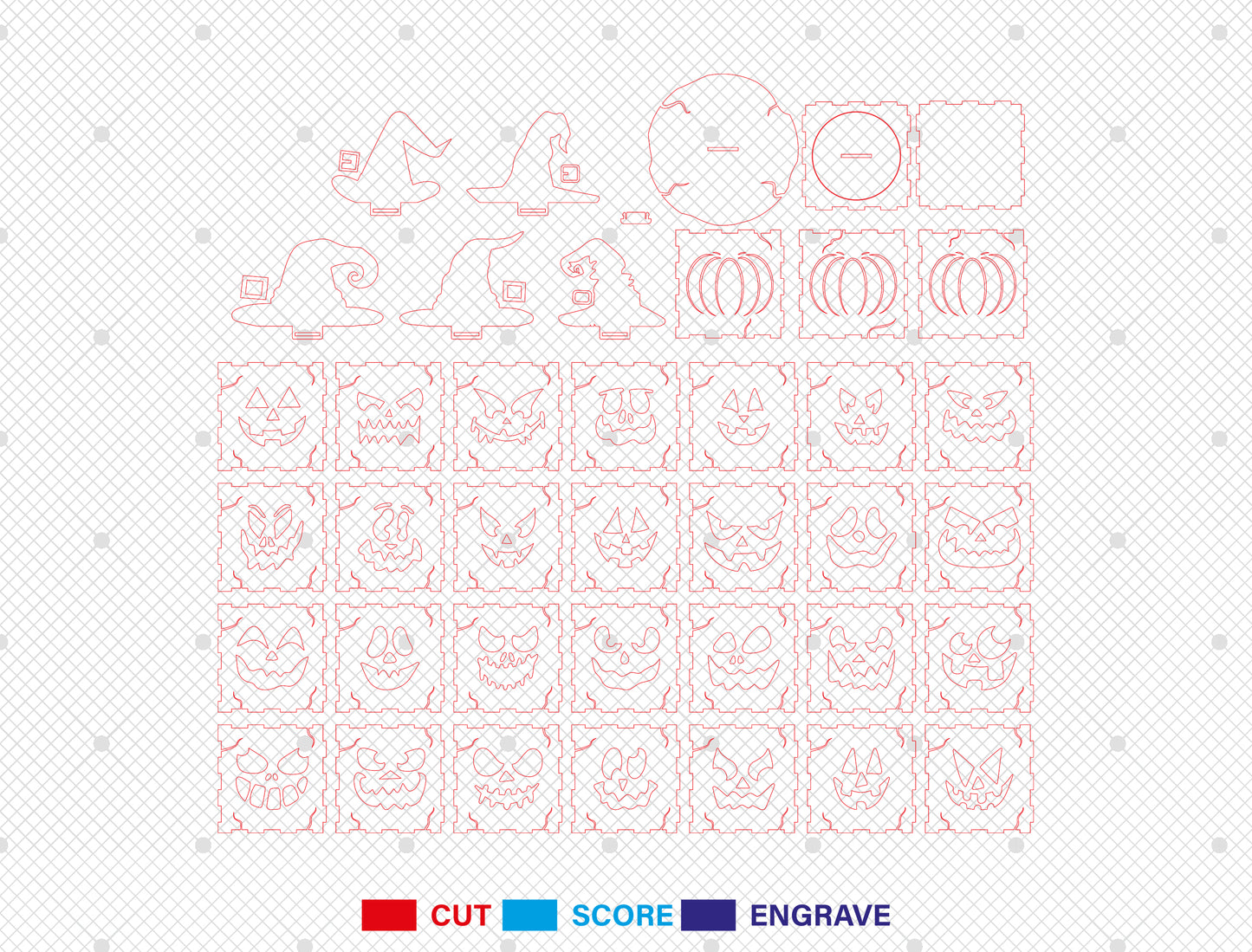 Halloween Pumpkin Face Lantern SVG Bundle Laser Cut File | 35 Pumpkin Face Designs | Spooky Light Decor | Glowforge, xTool, LightBurn, etc.