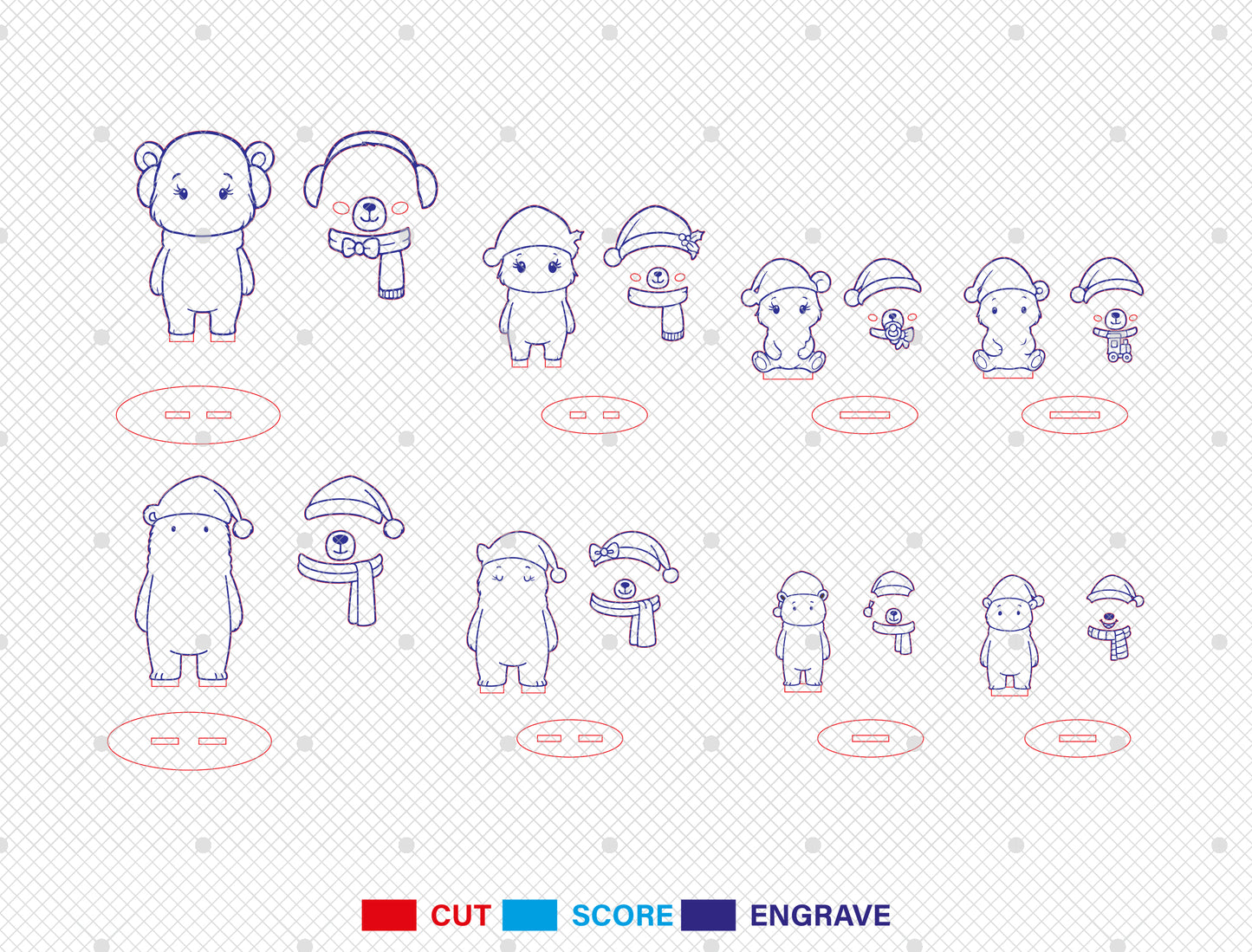 Christmas Bear Family Tabletop Decor Laser Cut File | Ready to Cut | Glowforge, xTool, LightBurn, etc.