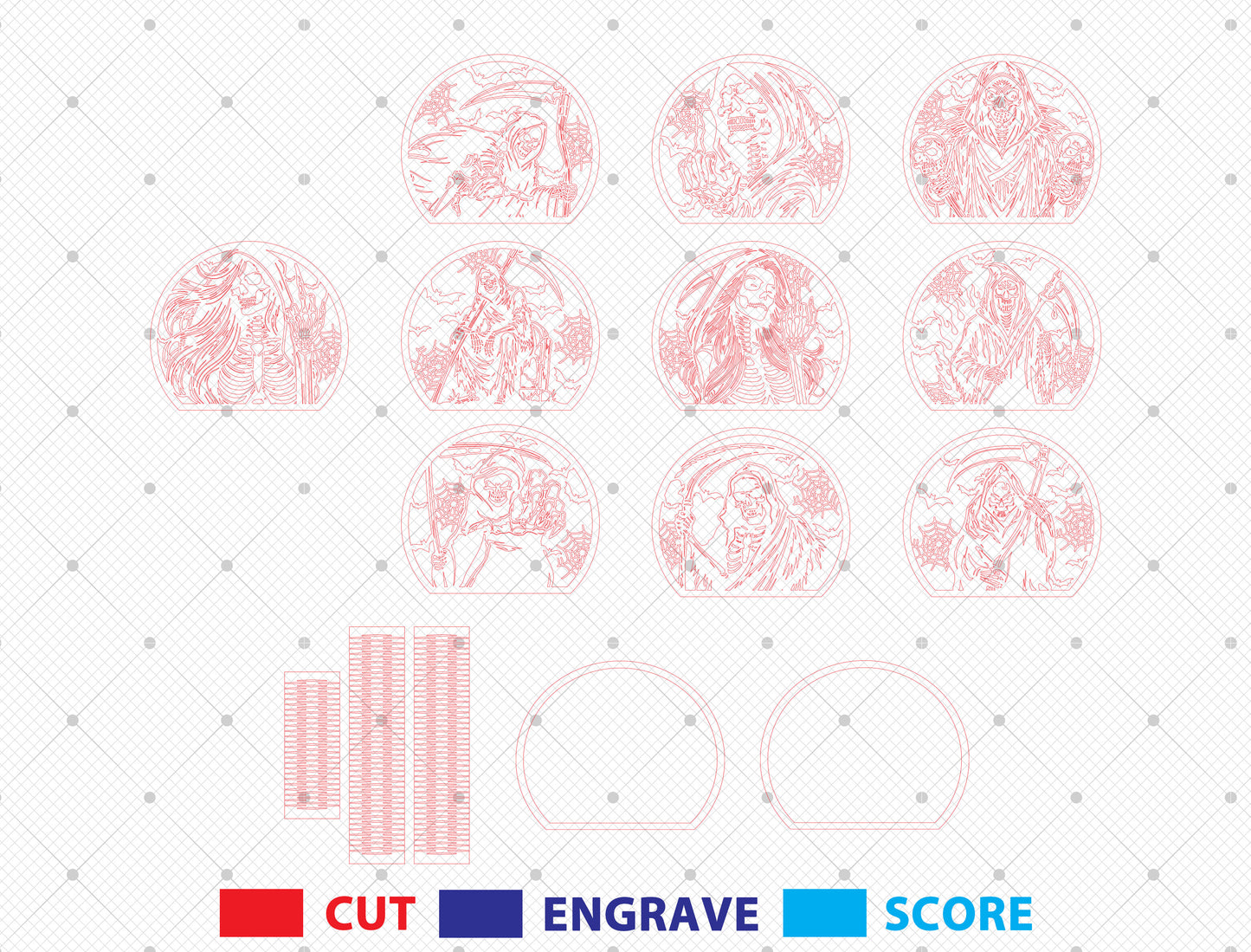 Halloween Grim Reaper Lantern SVG Bundle Laser Cut File | Spooky Skeleton Light Decor | Gothic Shadow Lantern | Glowforge, xTool, LightBurn, etc.