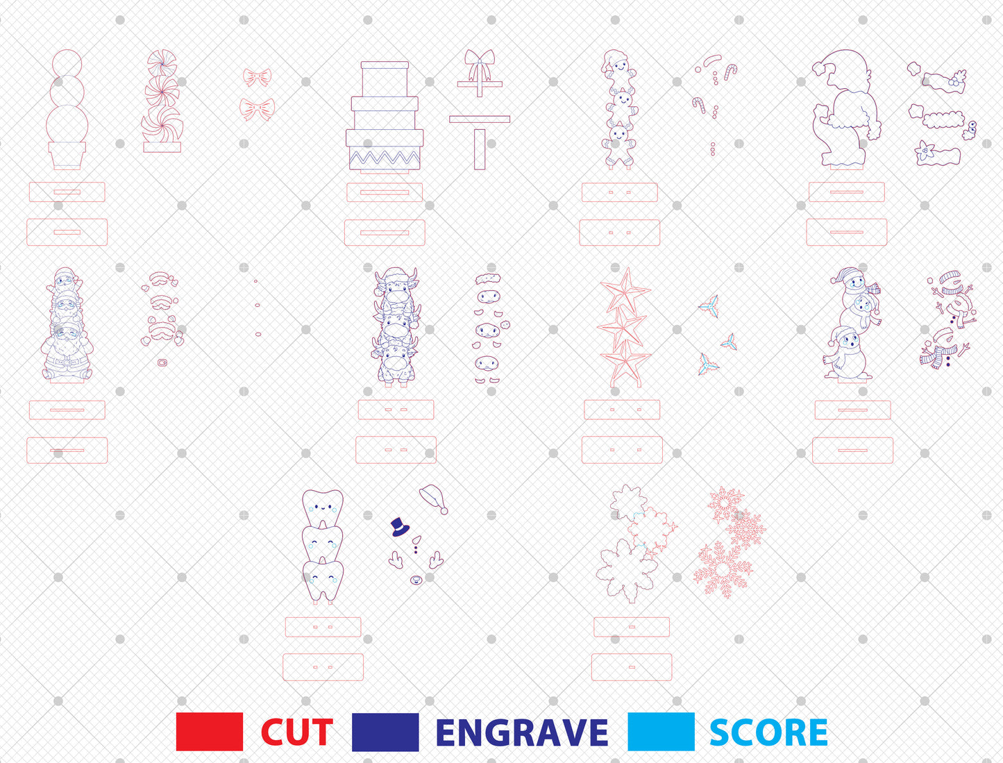 Christmas Stacked Characters Tabletop Decor Laser Cut File | Ready to Cut | Glowforge, xTool, LightBurn, etc.