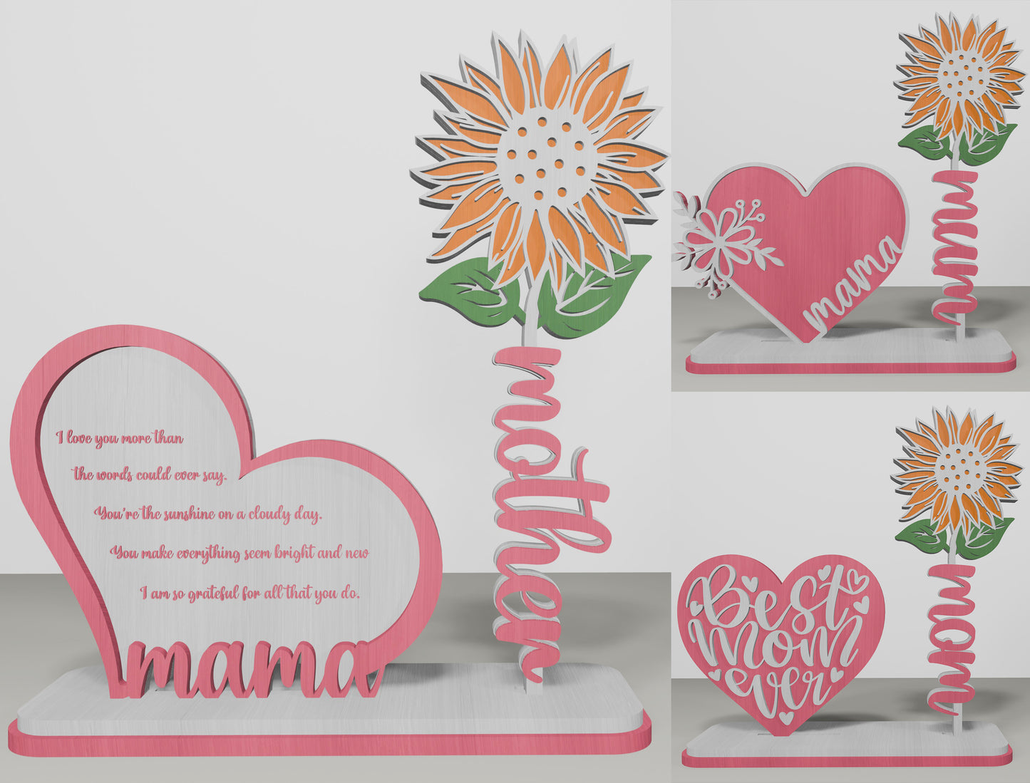 Sunflower Mom Tabletop Decor SVG Bundle for Glowforge and xTool