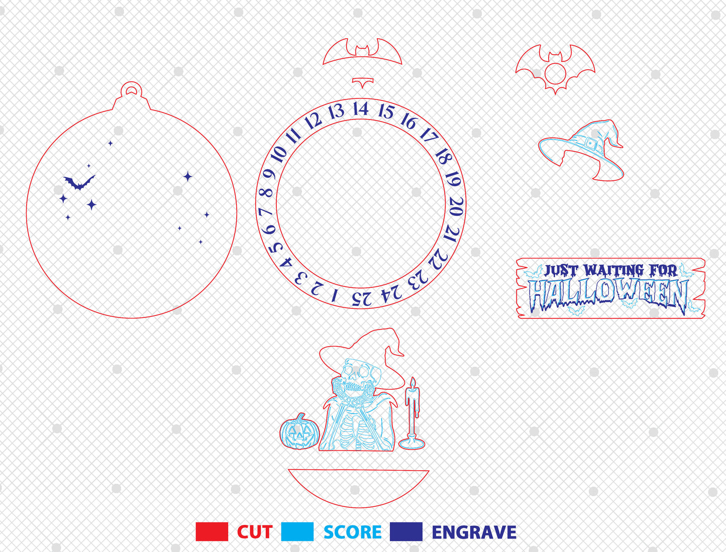 Halloween Skeleton Countdown Calendar SVG for xTool LightBurn Glowforge
