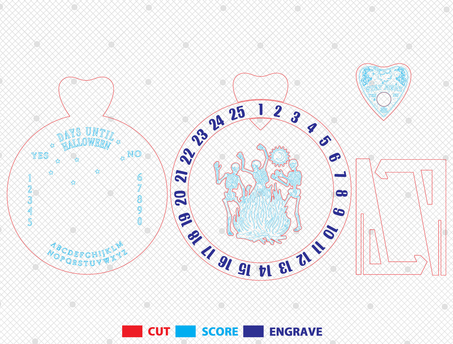 Halloween Skeleton Countdown Board SVG for LightBurn xTool