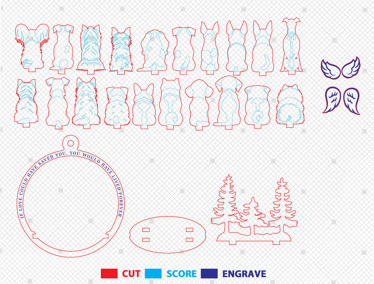 Dog Breed Memorial Ornament SVG Bundle for Glowforge and LightBurn