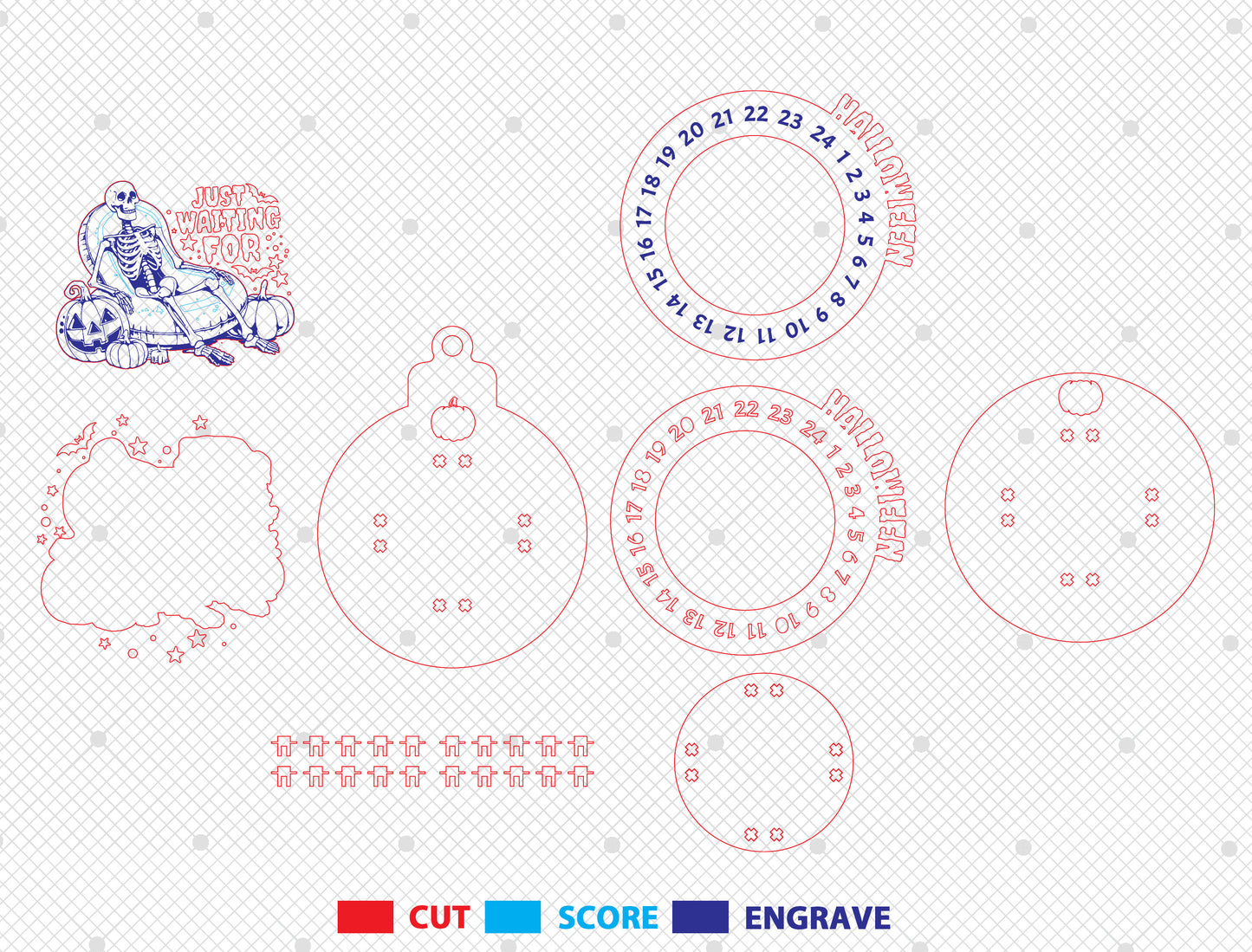 Halloween Skeleton Countdown Ornament SVG for xTool Glowforge LightBurn