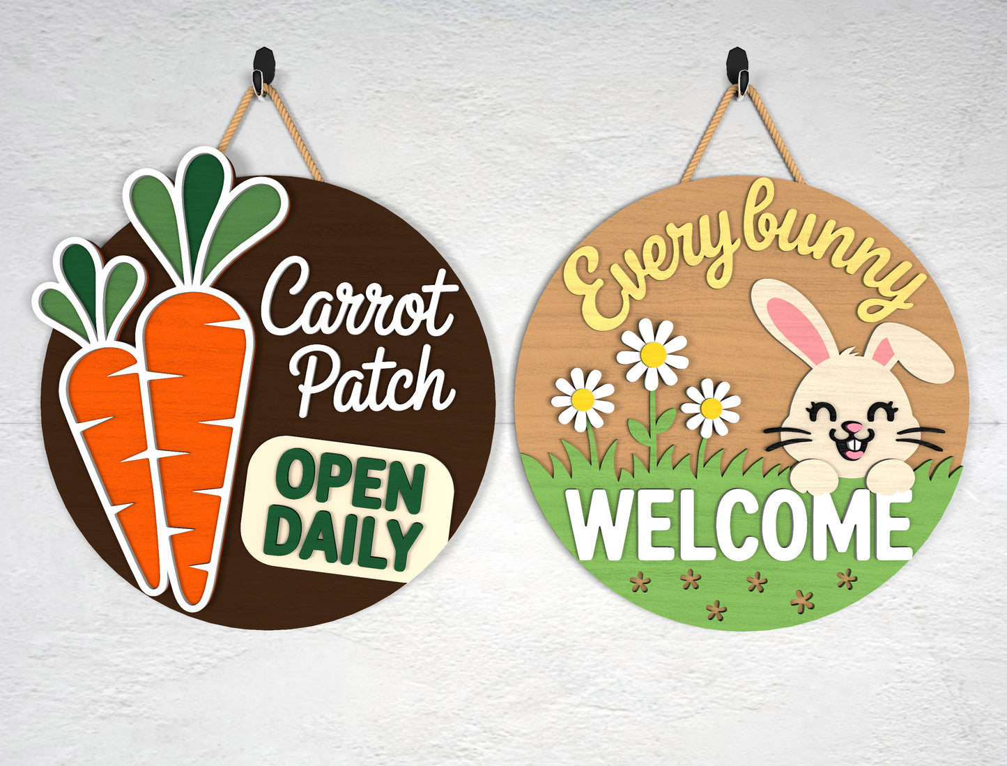 Easter Door Hanger SVG Bunny Carrot Patch Round Sign for Glowforge and xTool