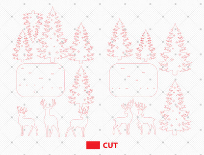 3D Forest Reindeer Scene Laser Cut File | Ready to Cut | Glowforge, xTool, LightBurn, etc.