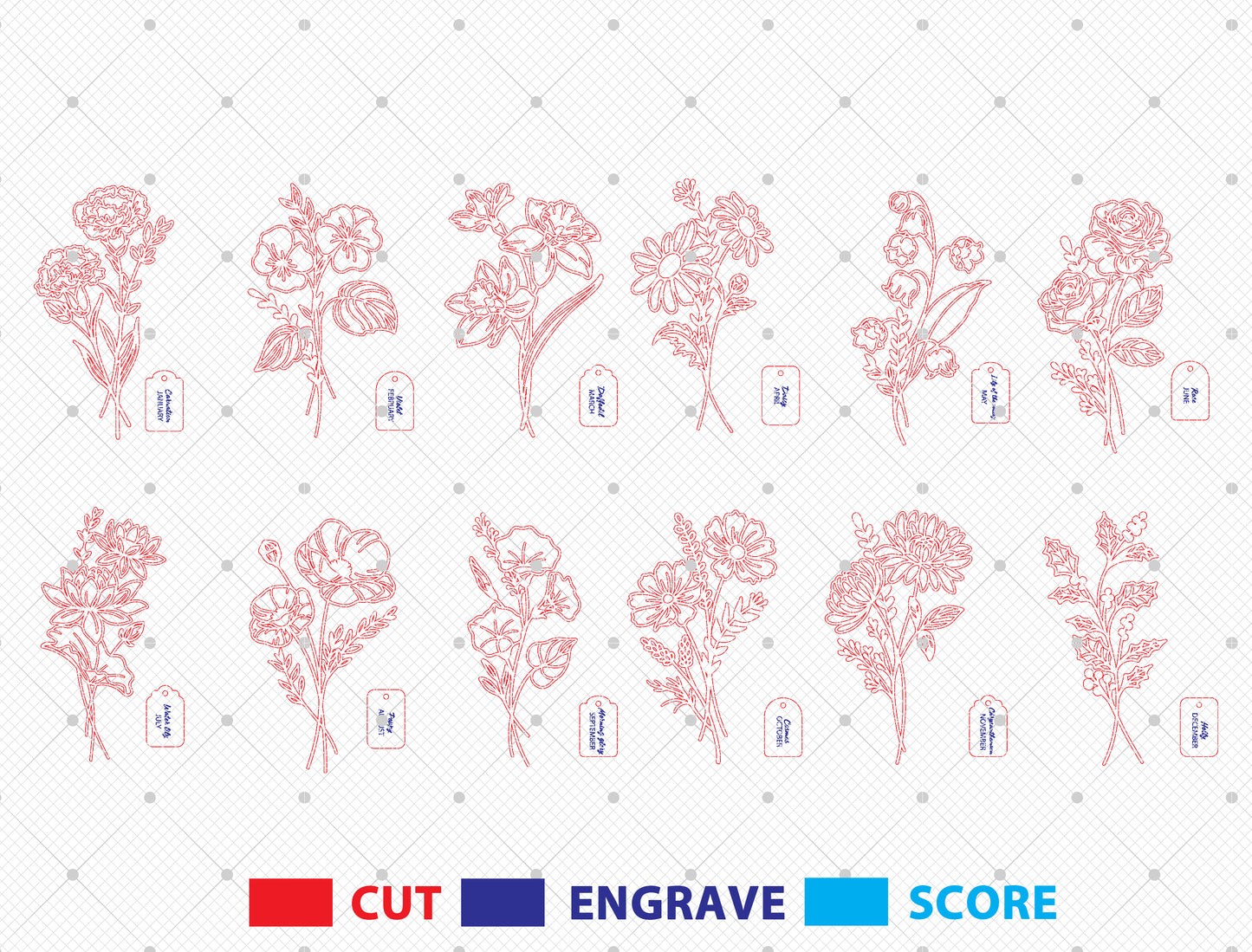 Floral Bouquet Holder SVG Bundle Mother Teacher Gift Laser Cut File for Glowforge and xTool