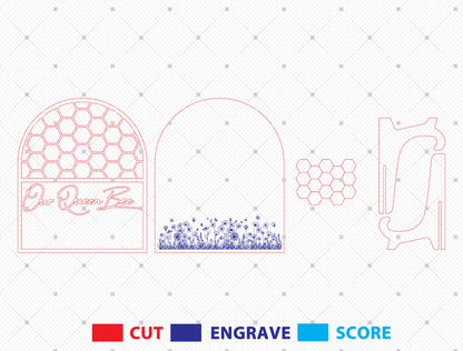 Our Queen Bee Laser Cut File | Personalized Mother’s Day Honeycomb Sign | Floral Wooden Decor | Glowforge, xTool, LightBurn, etc...