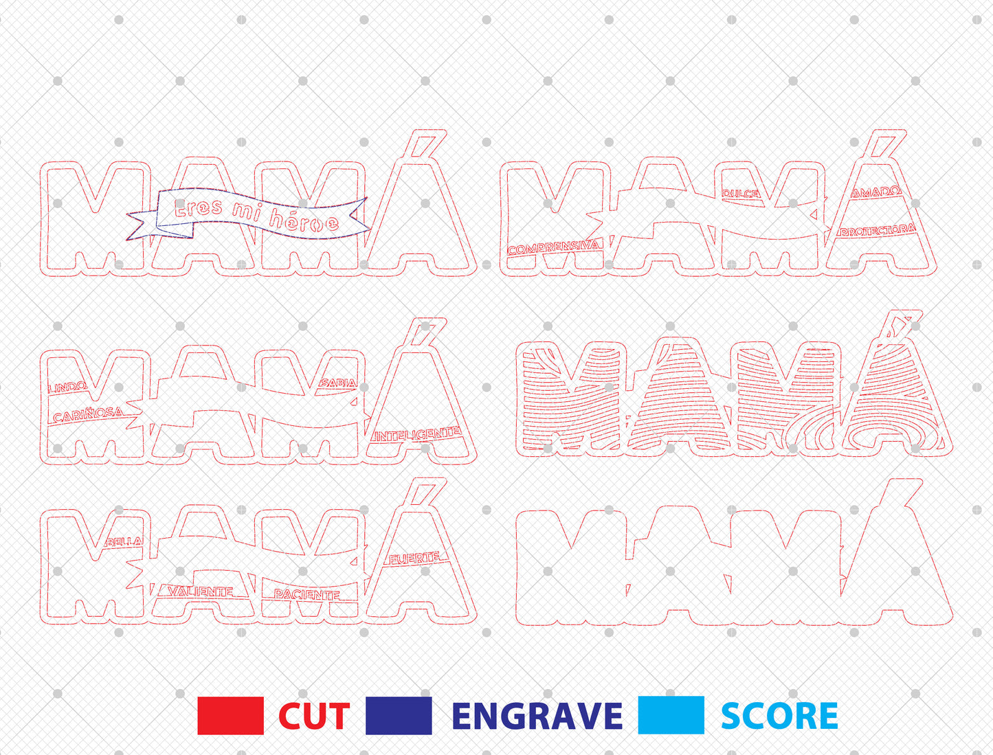 Papá & Mamá Hero Word Laser Cut File | Spanish Family Quote Decor | Layered Wooden Typography | Glowforge, xTool, LightBurn, etc.