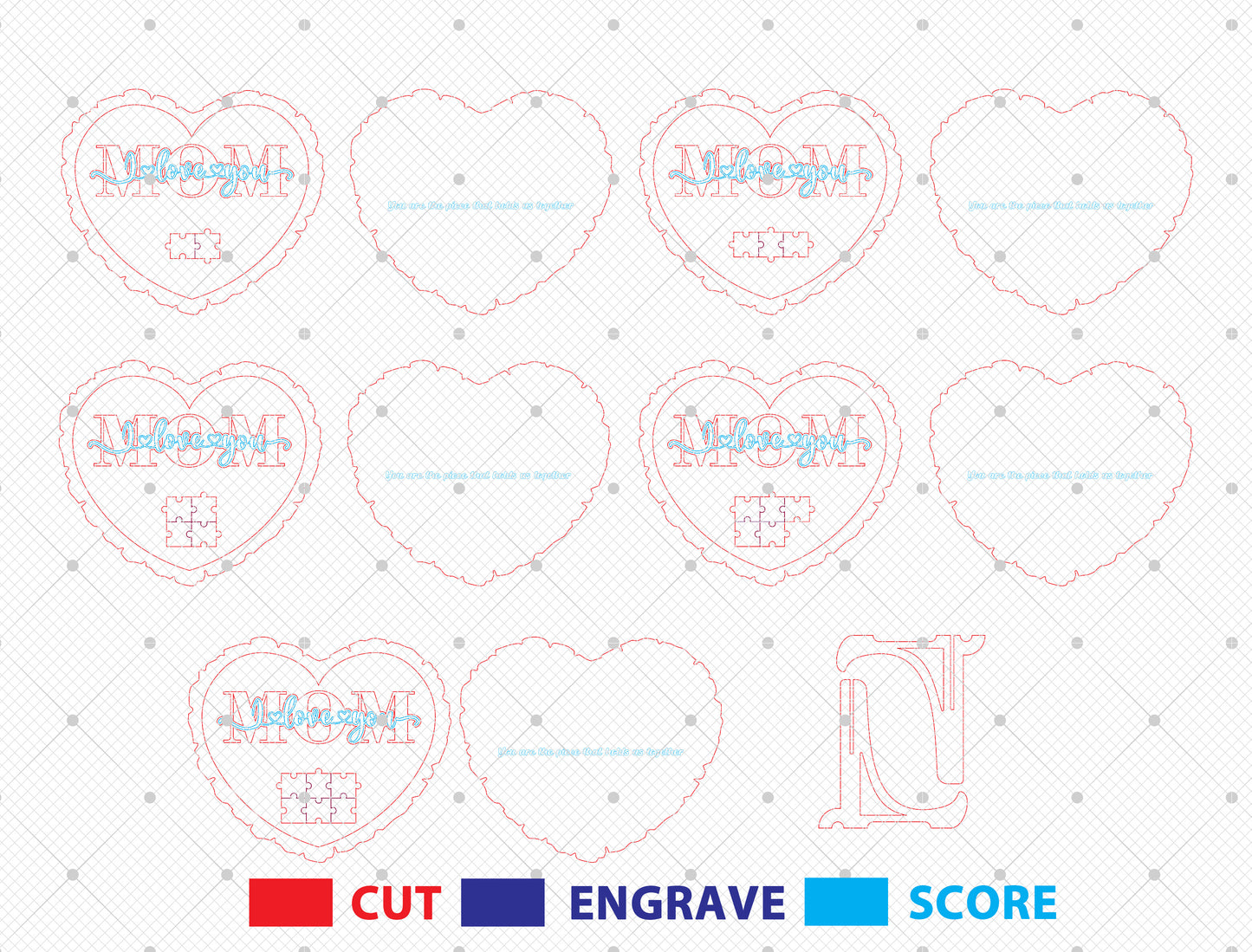 Personalized Mom Heart Plaque SVG Mother's Day for LightBurn and xTool