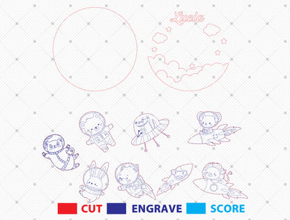 Personalized Space Animal Name Sign SVG Bundle for Glowforge and xTool