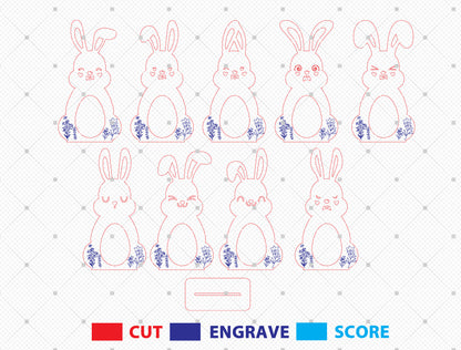 Bunny Egg Display Holder SVG Bundle 9 Designs for LightBurn and xTool