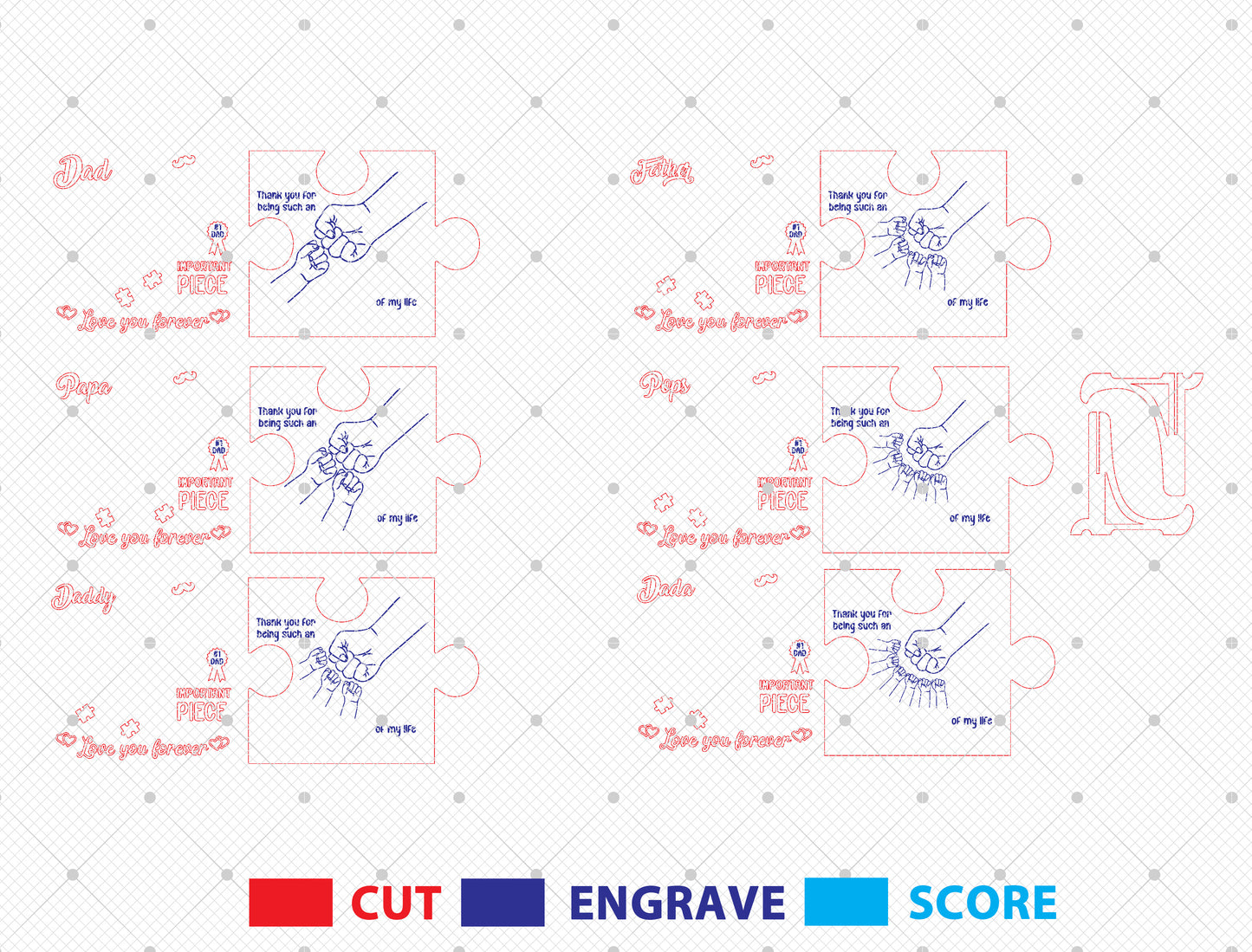 Father’s Day Puzzle Sign SVG Laser Cut File | Personalized Dad Gift | Wooden Family Keepsake | Glowforge, xTool, LightBurn, etc.