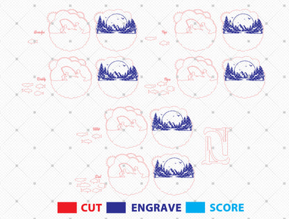 Personalized Dad Fishing Scene SVG Laser Cut File | Family Name Sign Decor | Layered Wooden Art | Glowforge, xTool, LightBurn, etc.