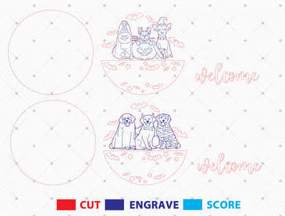 Halloween Pet Costume Door Hanger SVG Laser Cut File | 2 Welcome Designs | Cute Front Door Decor | Glowforge, xTool, LightBurn, etc.
