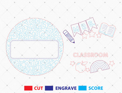 Personalized Doodle Classroom Door Sign SVG Laser Cut File for Glowforge and xTool