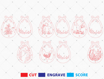 Easter Egg Floral Ornament SVG Bunny Hanging Decor for LightBurn and xTool