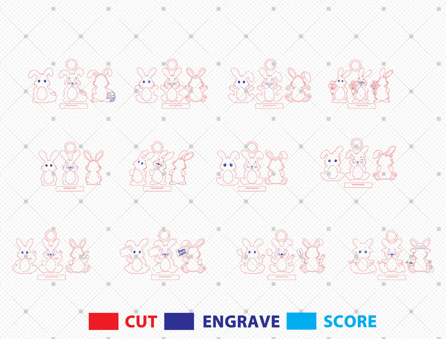 Easter Bunny Kinder Egg Holder SVG 12 Designs Laser Cut for LightBurn and xTool