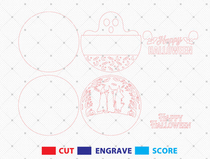 Happy Halloween Round Door Hanger SVG Set for Glowforge xTool LightBurn 2 Designs