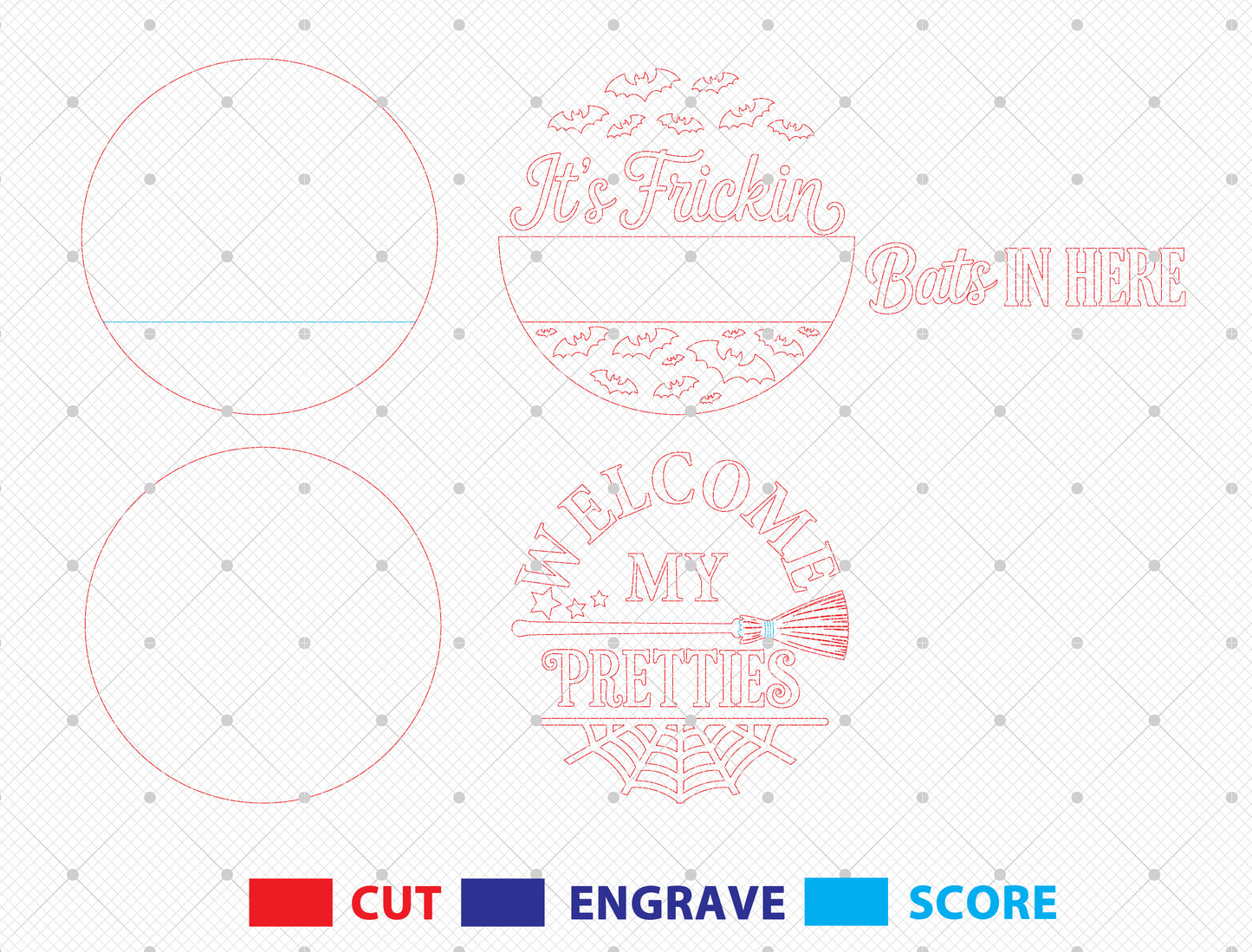 It's Frickin Bats In Here and Welcome My Pretties Door Hanger SVG Set for Glowforge xTool