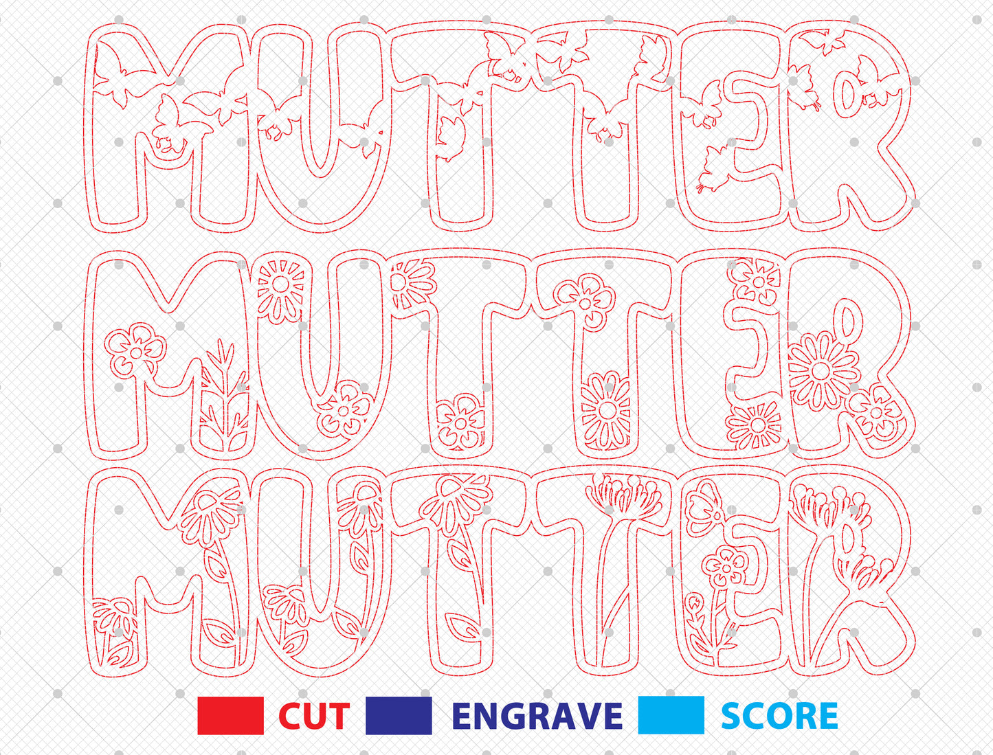 Mom Word Floral Laser Cut File Bundle | Mother Typography Decor | Floral Letter Cutouts | Glowforge, xTool, LightBurn, etc.