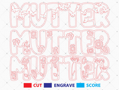 Mom Word Floral Laser Cut File Bundle | Mother Typography Decor | Floral Letter Cutouts | Glowforge, xTool, LightBurn, etc.