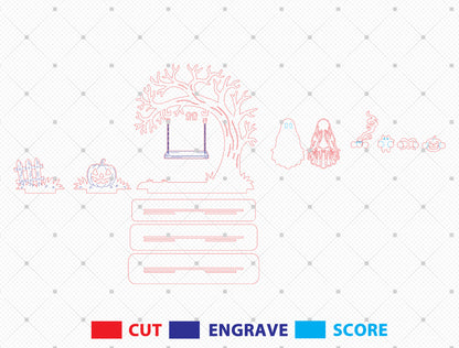 Halloween Tree Scene Lantern SVG Bundle Laser Cut File | 4 Spooky Tabletop Designs | Shadow Light Decor | Glowforge, xTool, LightBurn, etc.