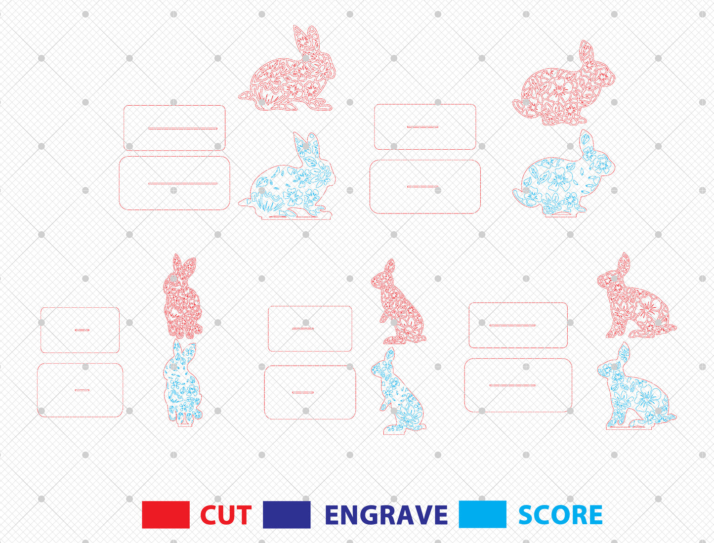 Floral Bunny SVG Bundle Colorful Rabbit Pattern Easter for LightBurn and xTool
