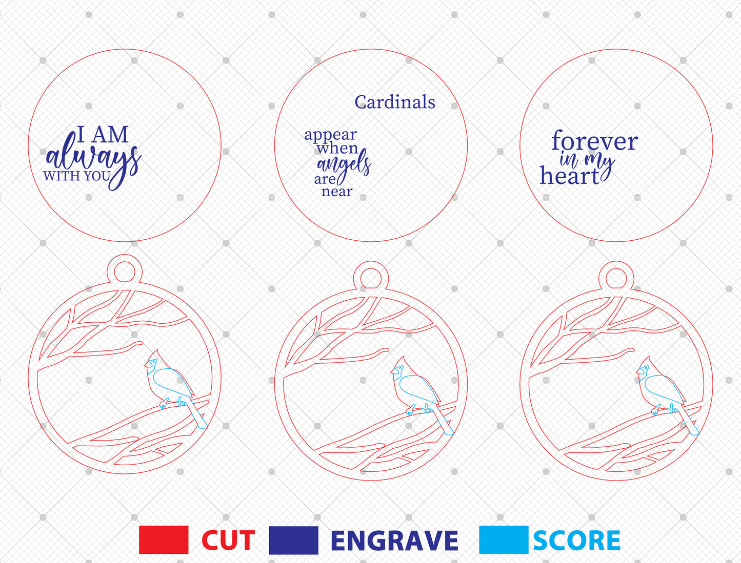 Cardinal Branch Round Ornament SVG Laser Cut File for Glowforge and xTool