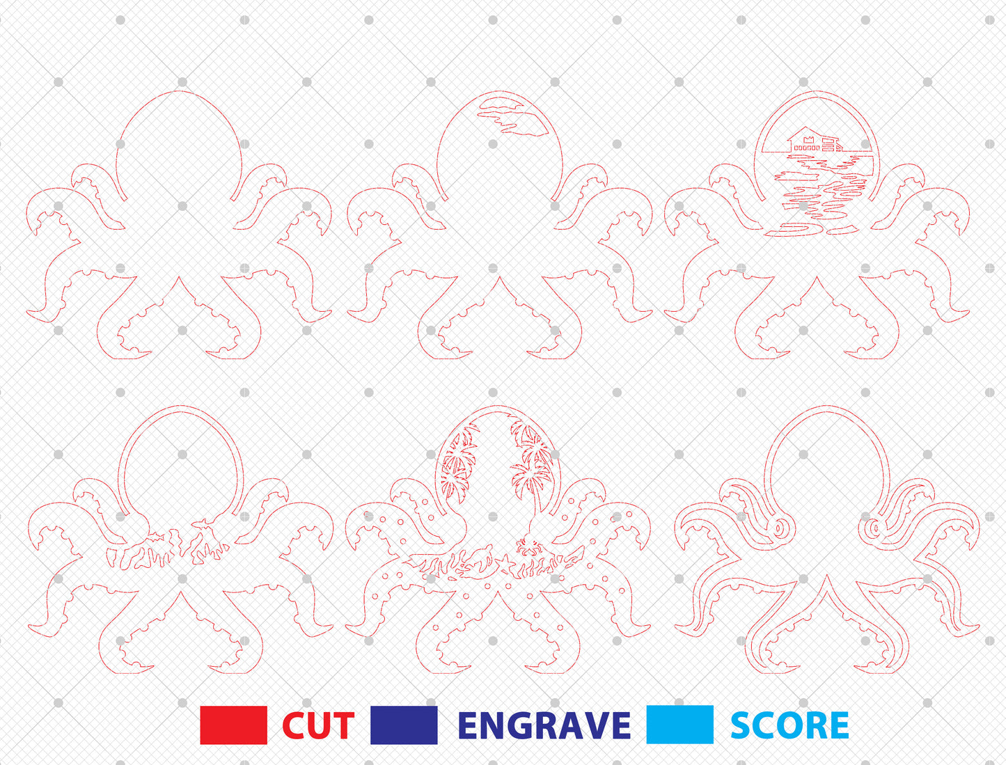Multilayer Octopus Ocean Scene SVG for Glowforge and LightBurn