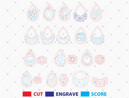 Floral Teardrop Earring SVG Bundle Spring Flower Jewelry Laser Cut File for xTool and Glowforge