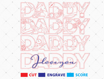Dad Papa Pops Daddy Tabletop Sign Laser Cut File | Father’s Day Desk Decor | Layered Wooden Word Art | Glowforge, xTool, LightBurn