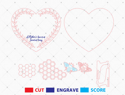 Personalized Honeycomb Heart SVG Family Name Bee Sign Laser Cut File for xTool and LightBurn