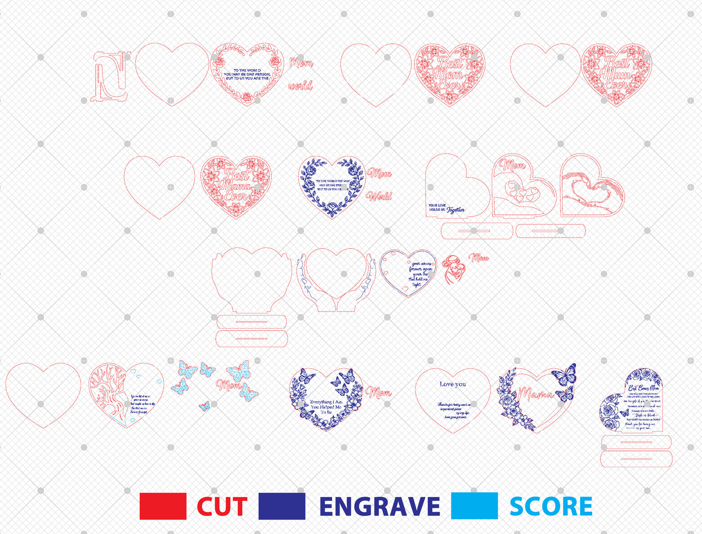 Mom Quote Heart Sign SVG Bundle Mother's Day for Glowforge and xTool