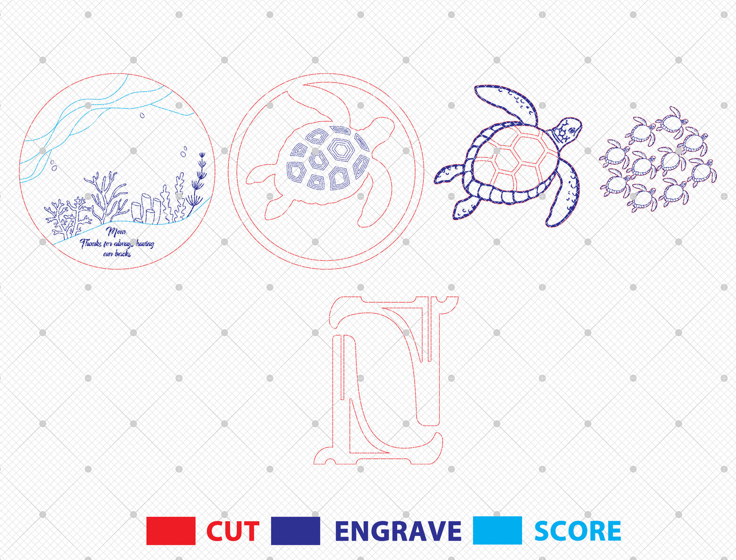 Sea Turtle Family Sign Laser Cut File | Mother’s Day Decor | Ocean Wooden Style | Glowforge, xTool, LightBurn, etc.