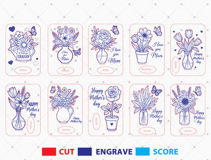 Floral Card Stand SVG Bundle Mother's Day Laser Cut File for Glowforge and xTool