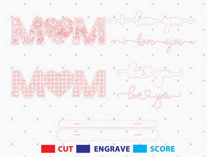 Mom I Love You Laser Cut File | Mother’s Day Wooden Sign | Floral Pattern Decor | Glowforge, xTool, LightBurn Compatible, etc.