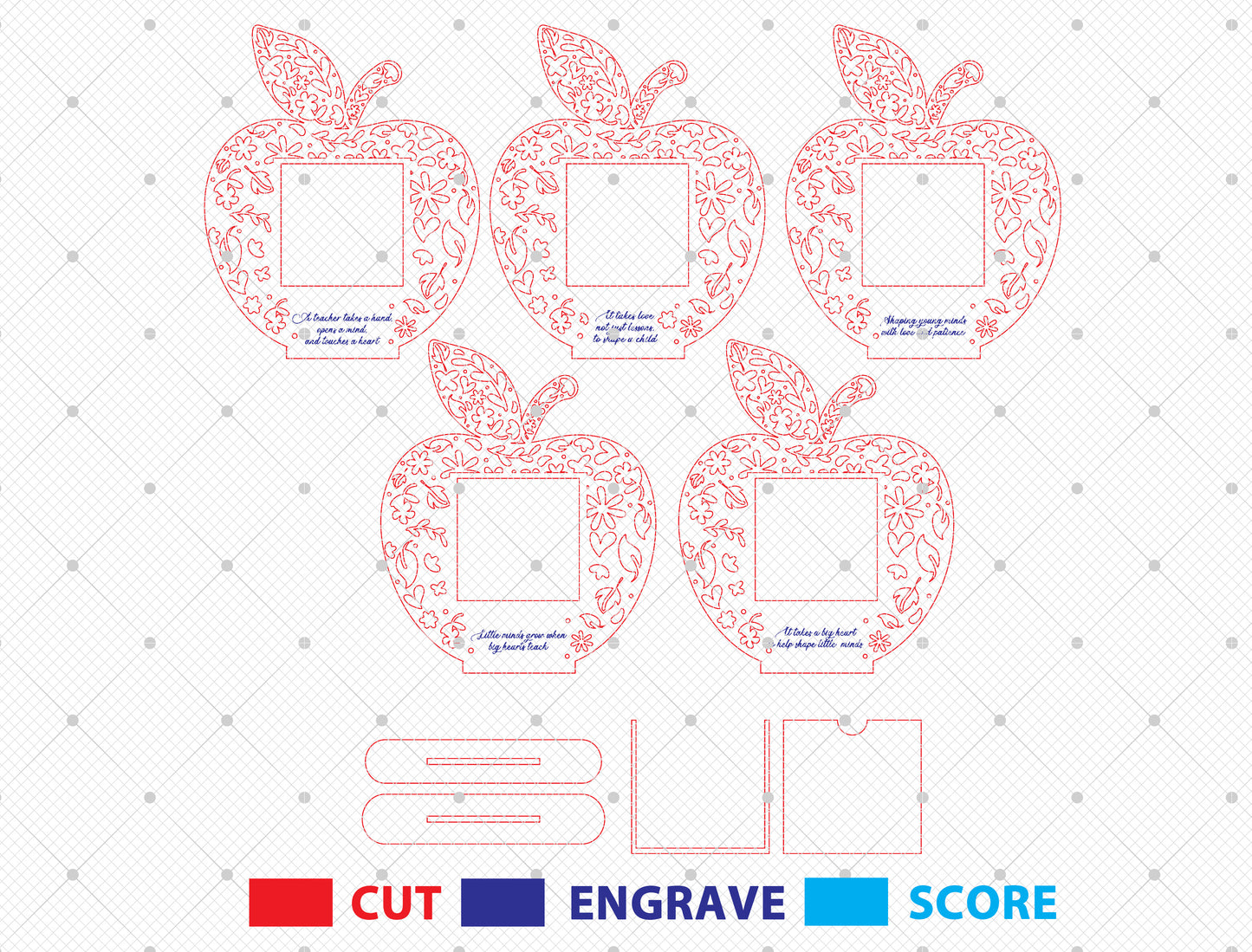 Personalized Teacher Apple Photo Frame SVG Bundle Laser Cut File for Glowforge and xTool
