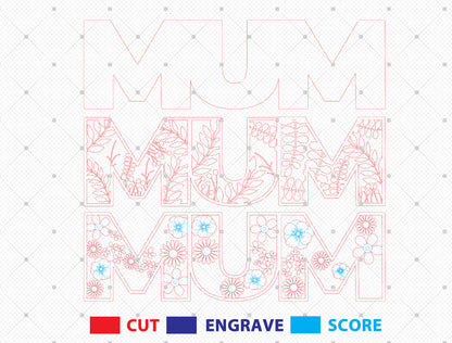Personalized MOM Floral Name Laser Cut File | Custom Mother’s Day Decor | Layered Botanical Letters | Glowforge, xTool, LightBurn Compatible