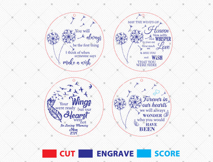 Memorial Round Ornament SVG Bundle Laser Cut File for Glowforge xTool LightBurn