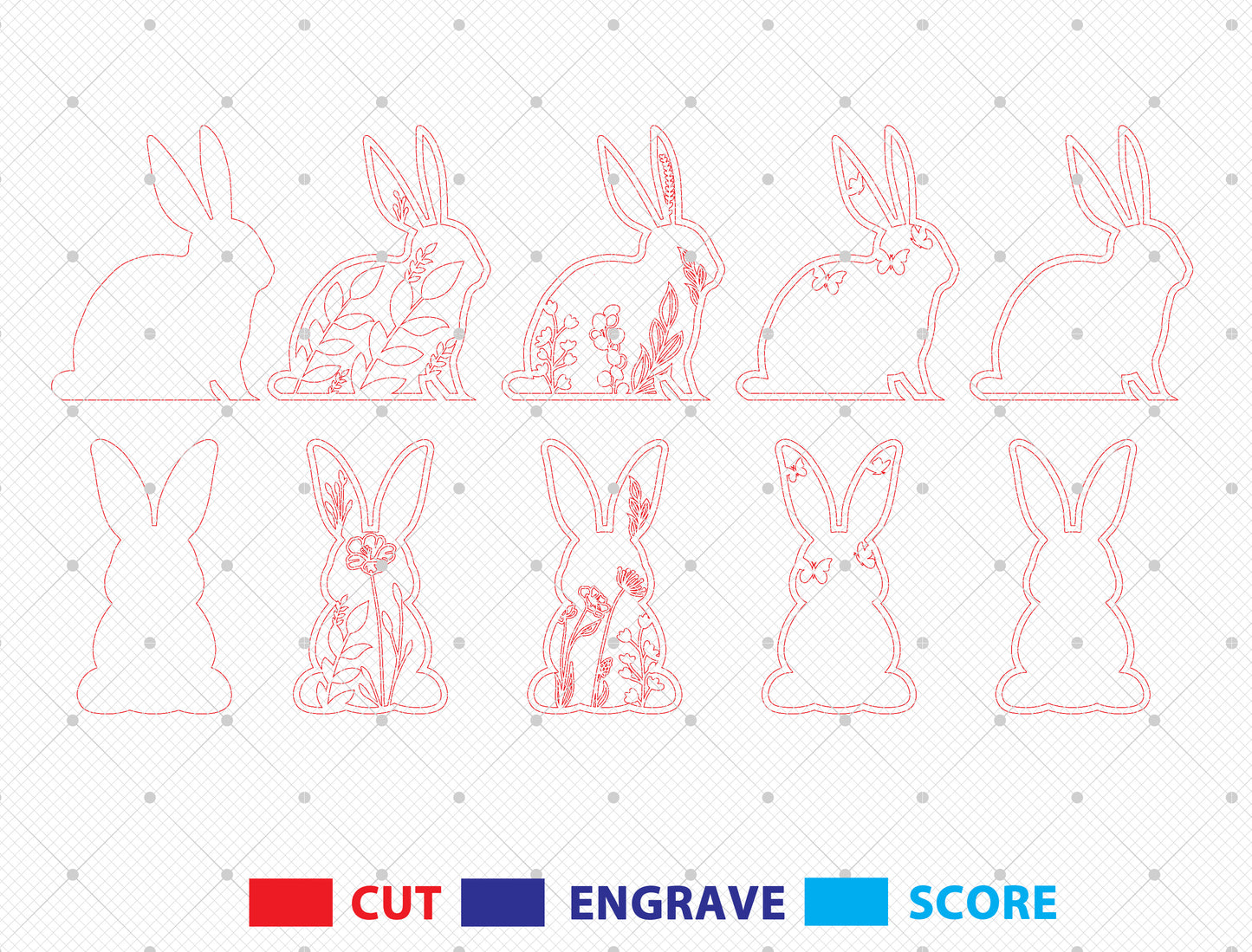 Multilayer Bunny Floral SVG Bundle 6 Layer Rabbit Nature for Glowforge